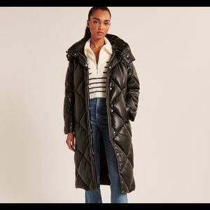 NWT A&F Ultra Long Vegan Leather Quilted Puffer